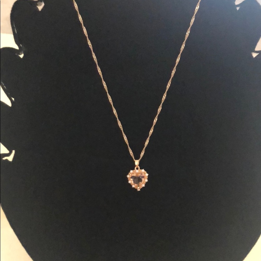 Champagne gemstone heart necklace gold tone